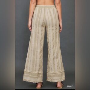 Umgee linen Taupe Striped Wide-Leg Pants